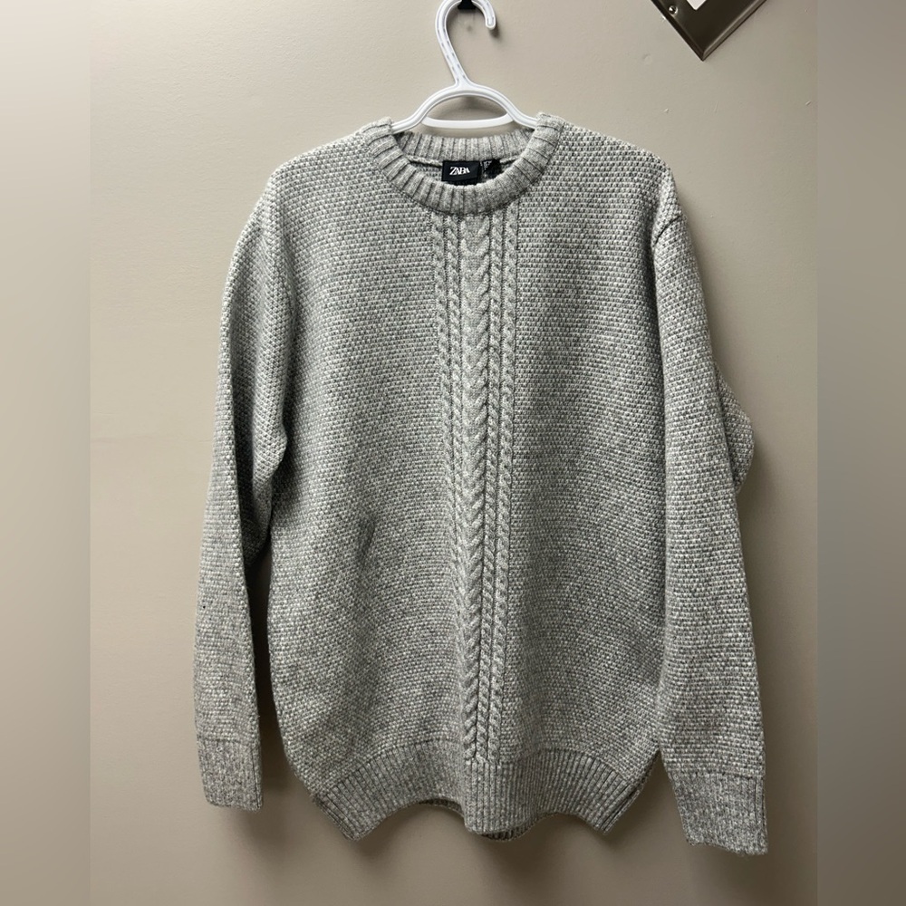 Zara Grey Ribbed Cotton Knit Sweater